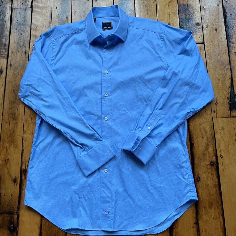 David Donahue Shirt Mens 16.5 34/35 Blue Dress Button Down Cuff Link Holes